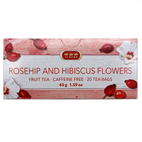 3 CROWN 20 BAGS ROSEHIP AND HIBISCUS CAFFEINE FREE 45G