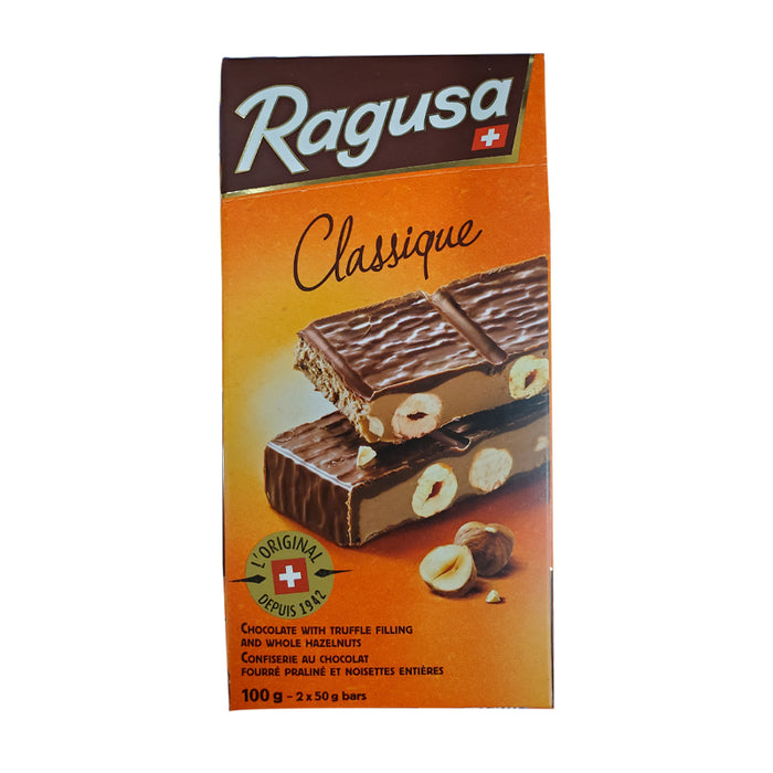 RAGUSA 100G ORIGINAL CHOCOLATE WITH TRUFFLE FILLING AND WHOLE HAZELNUTS