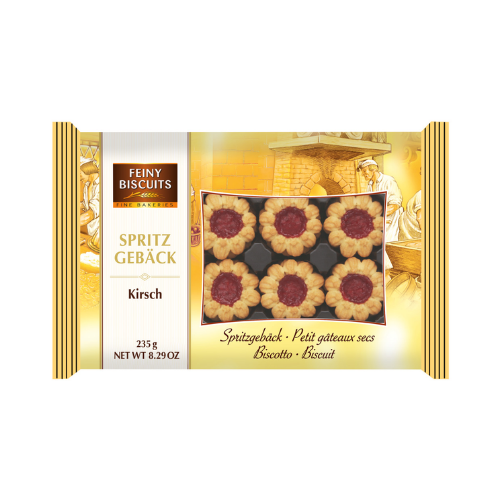 FEINY BISCUITS 235G CRISPY BISCUITS WITH CHERRY FLAVOURED FILLING