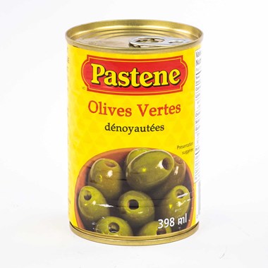 PASTENE PITTED GREEN OLIVES 398ML