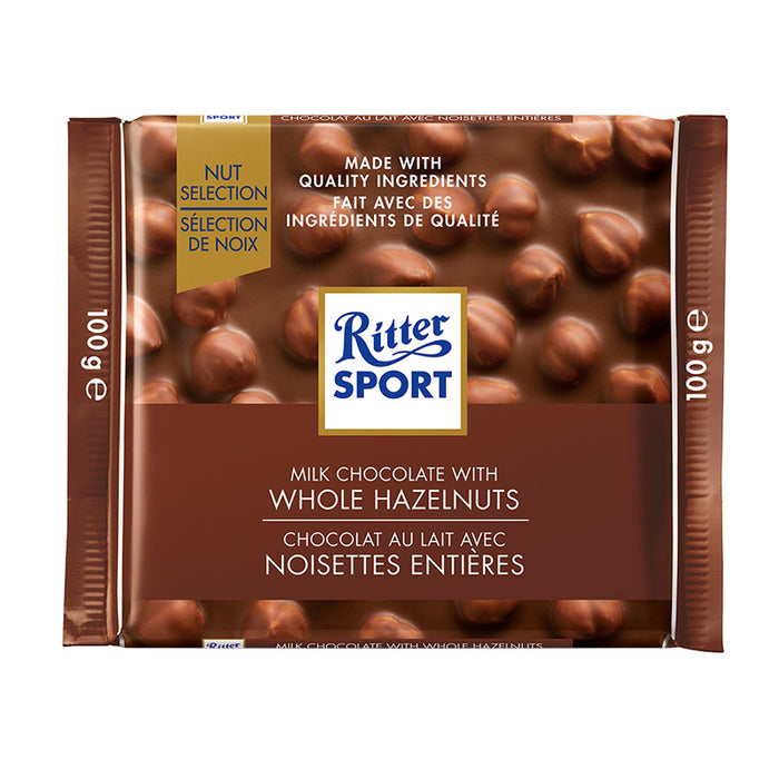 RITTER SPORT 100G MILK CHOCOLATE WHOLE HAZELNUTS