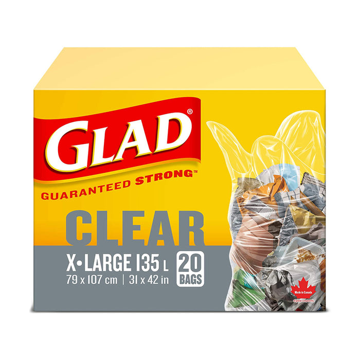 GLAD 20 BAGS 135L GARBAGE BAGS CLEAR