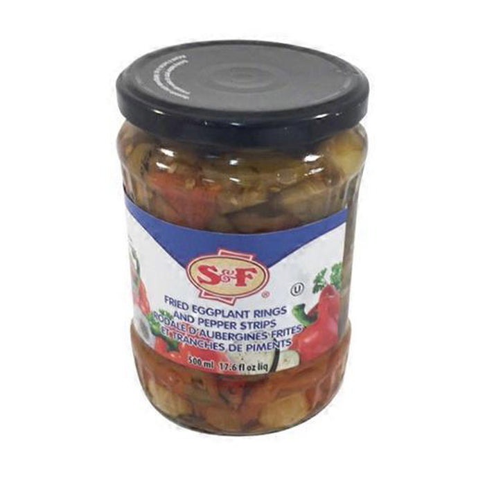 S&F FRIED EGGPLANT RINGS AND PEPPER STRIPS 500ML