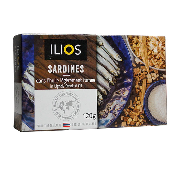 ILIOS SARDINES IN LIGHTLY SMOKED OIL 120G