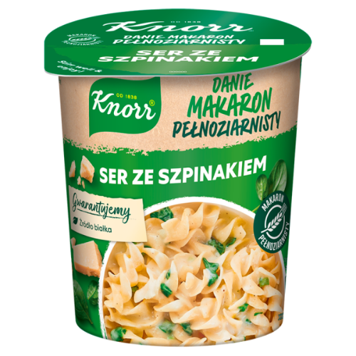 KNORR WHOLE GRAIN PASTA WITH CHEESE SAUCE AND SPINACH 60G