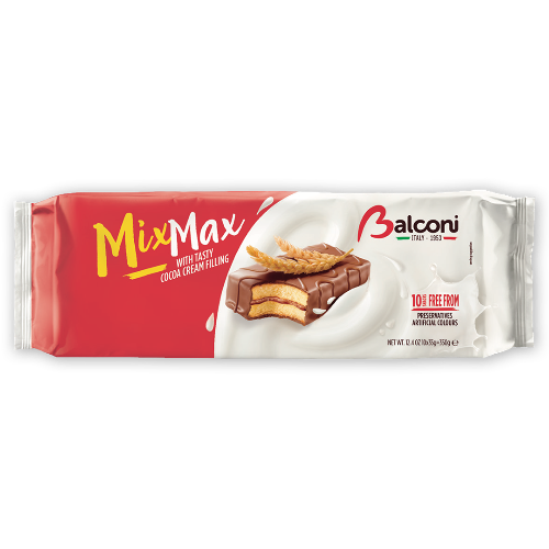 BALCONI MIX MAX SPONGE COCOA CREAM FILLING 10 x 35G