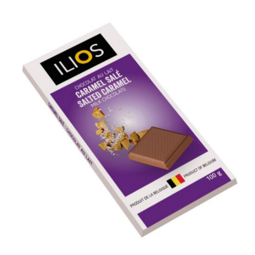 ILIOS MILK  CHOCOLATE SALTED CARAMEL PRODUCT OF BELGIUM100G