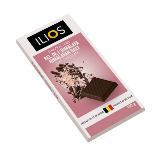 ILIOS DARK CHOCOLATE HIMALAYAN SALT  PRODUCT OF BELGIUM100G