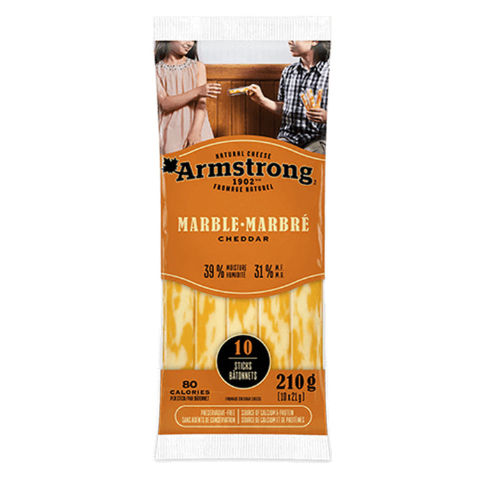 ARMSTRONG 210G PACKAGED CHEESE CHEDDAR MARBLE STICKS