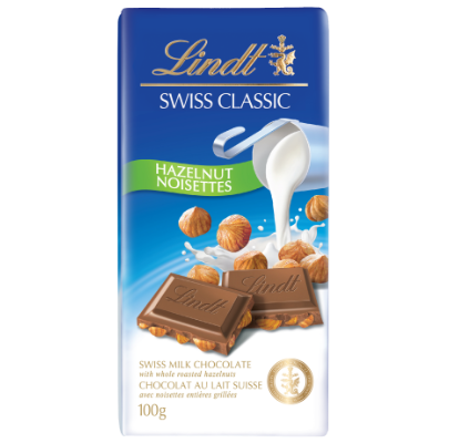 LINDT SWISS CLASSIC CHOCOLATE HAZELNUT 100G
