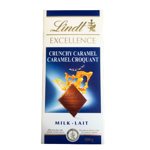 LINDT MILK CHOCOLATE WITH CRUNCHY CARAMEL 100G